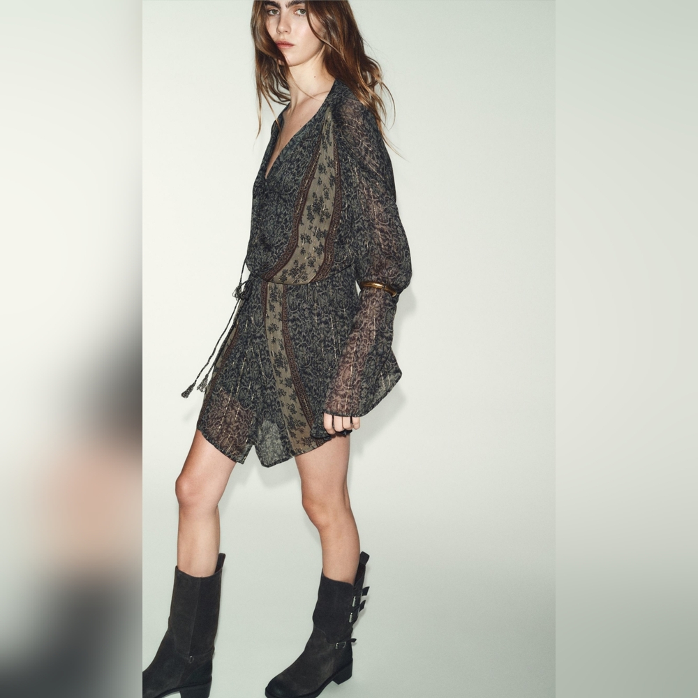 Zara Black and Olive Patterned Robe